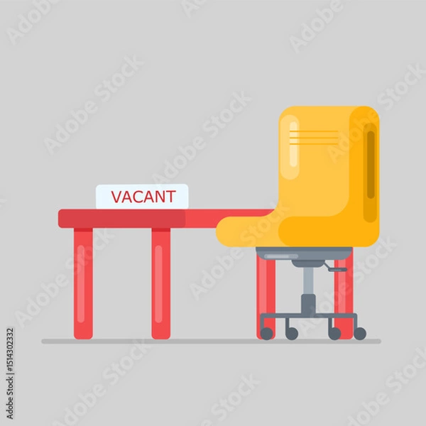 Fototapeta flat illustration with empty employee chair and paper containing vacancy writing, orange chair and red table