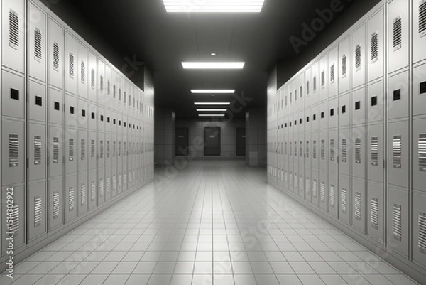Fototapeta Sleek gym locker door in a neat locker room setting with a minimalistic background
