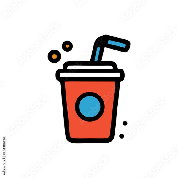 Obraz Cartoon Soft Drink Cup Icon with Straw