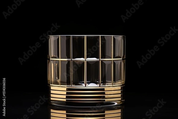 Fototapeta Minimalist glass design with bright gold lines on a black background, perfect for text placement