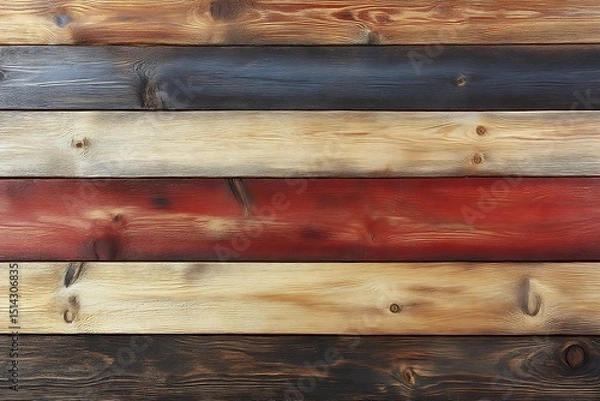Fototapeta Painted wooden planks in horizontal stripes of various colors.