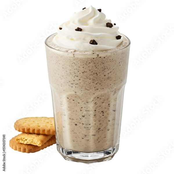Fototapeta A tasty cookies and cream frappe, complete with whipped cream and crunchy biscuits.

