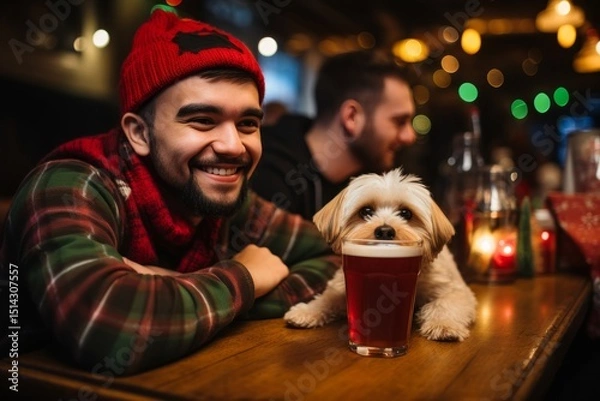 Fototapeta A cozy gathering of friends and their pets, embracing communication and fun in light hues