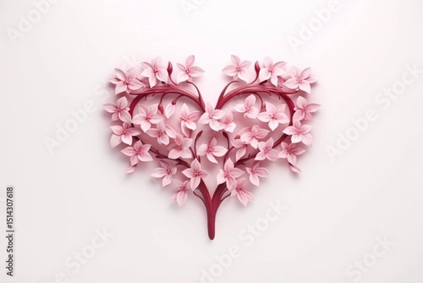 Fototapeta Artistic representation of a friendship tree adorned with heart shaped leaves in soft colors