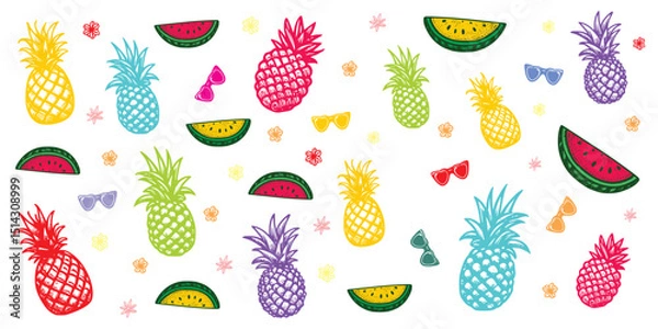 Obraz seamless background with fruits, pinaples and water melon, its a summer.