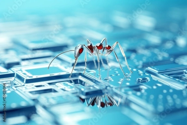 Fototapeta Minimalist design of a robotic ant on a clear background showcasing modern technology aesthetics