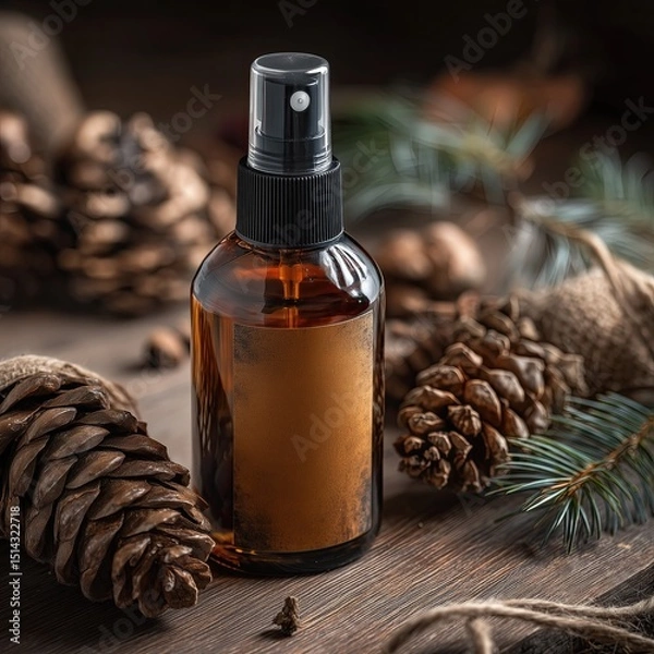 Fototapeta Spray bottle arrangement rustic setting product photography nature