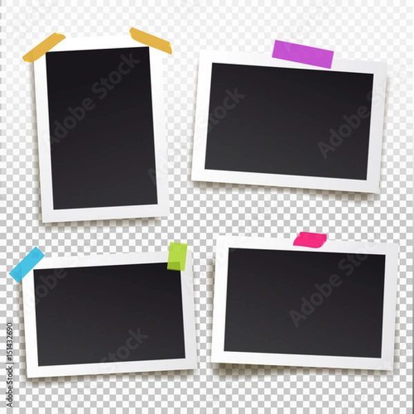 Fototapeta Set of vintage photo frame with adhesive tape. Vintage style. Vector illustration with adhesive tapes. Photorealistic Vector EPS10 Mockups. Retro Photo Frame Template for your photos.