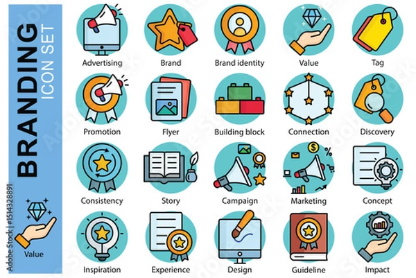 Fototapeta Branding icon set. colored outline icon style. containing icon advertising, brand, promotion and more. business element vector illustration