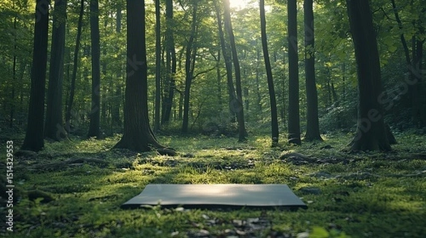 Obraz An invitation to inner peace a yoga mat awaits in the sun dappled forest promising mindful movement and quiet