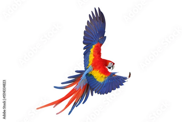 Fototapeta Colorful flying Scarlet Macaw parrot isolated on transparent background png file