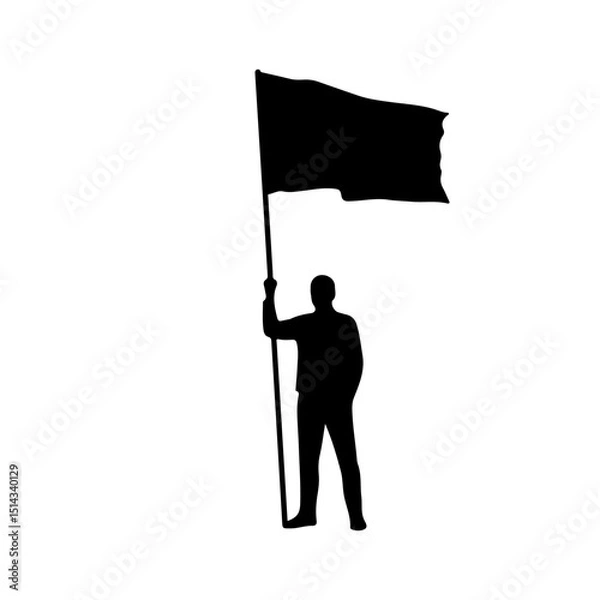 Fototapeta Man With Flag silhouette vector flat illustration design.