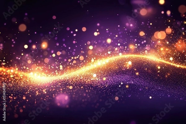Fototapeta Abstract design with golden particles and glowing bokeh.