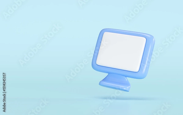 Fototapeta 3D blue computer screen with blank display. Ideal for web analytics, social media, online shopping concepts. Represents internet, gaming, digital communication. Minimal design with copy space.