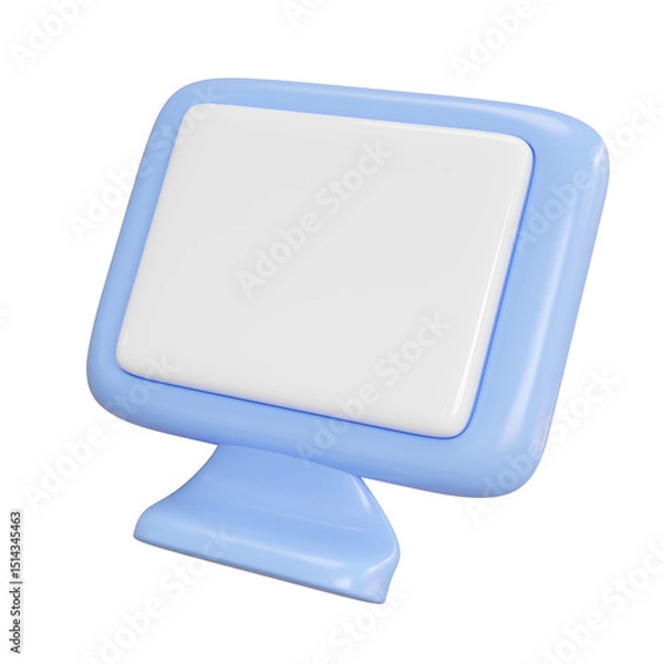 Obraz 3D blue computer screen with blank display. Ideal for web analytics, social media, online shopping concepts. Represents internet, gaming, digital communication. Minimal design with copy space.