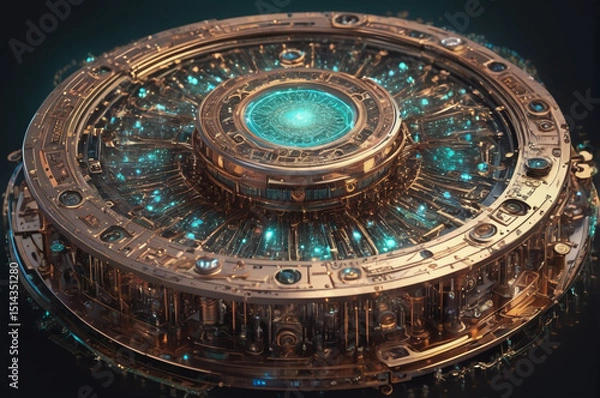 Obraz Futuristic Quantum Device with Illuminated Core and Circuits. Generative AI.