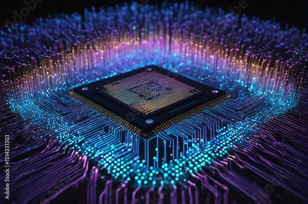 Obraz Futuristic Microchip Amidst Glowing Circuitry Network. Generative AI.