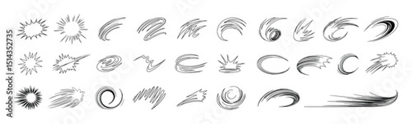 Fototapeta Comic speed lines, motion lines, dynamic effect, manga action elements, swoosh, burst, swirl, impact stroke, motion streaks, anime style, expressive sketch curve 
