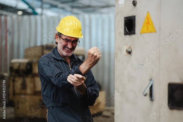 Fototapeta First Aid and safety first : Professional engineering teamwork.Engineering supervisor workers were injured  unconscious while working at industrial factory