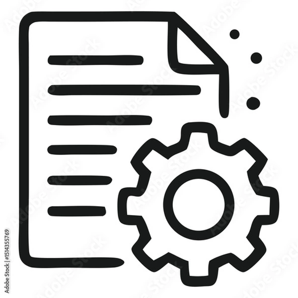Fototapeta Tailored curriculum icon for adaptive learning. Document with gear symbol, representing personalized learning paths and customized course content. Outline vector.