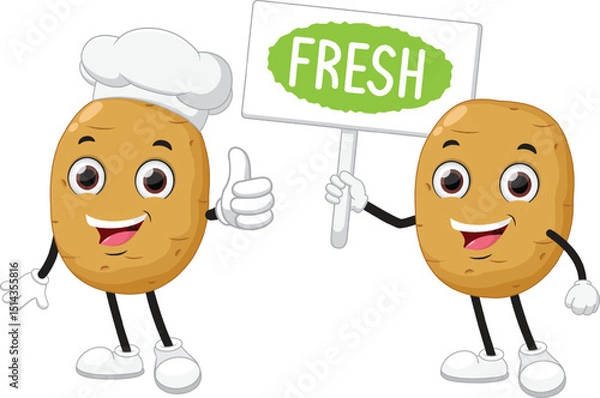 Obraz Fresh Potato chef cartoon mascot Character isolated on white backgrounds	