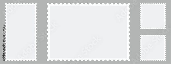 Fototapeta Empty postage stamp borders set. Post stamps collection. vector illustration. 