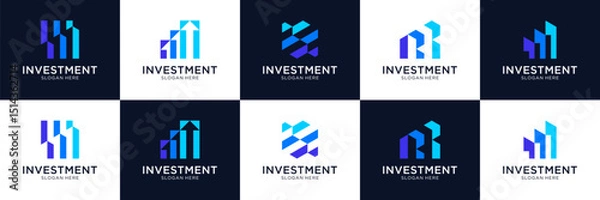 Fototapeta Set of abstract financial logo template. Modern chart with arrow logo vector.