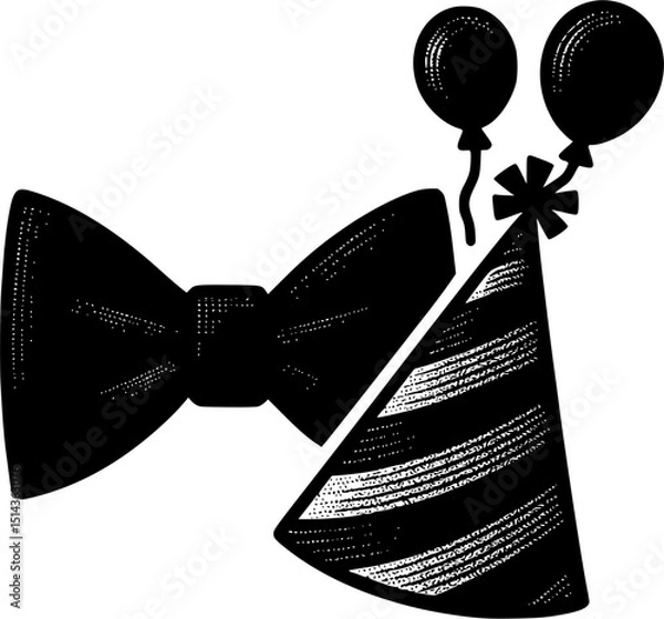 Fototapeta Contrast Between Formal and Festive Elements – Bow Tie and Party Hat Illustration