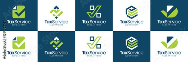 Fototapeta Set of tax financial logo template. Abstract check or bookkeeping symbol usable for business, company and service.