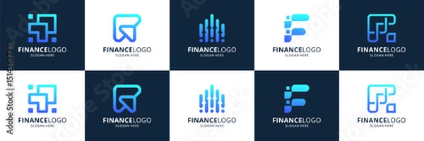 Fototapeta Set of accounting financial logos. Abstract symbol usable for business, investment and payment.