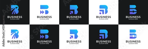 Fototapeta Set of abstract letter B arrow logos. Modern minimal initial B usable for business, financial and technology.