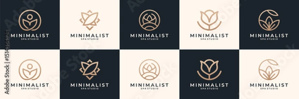 Obraz Set of beauty spa logos and icons set. Minimalist elegant flower floral logo usable for cosmetics, salon and spa.