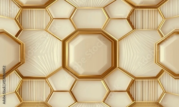 Fototapeta Luxury geometric seamless art deco pattern gold hexagon with striped line, png with white background