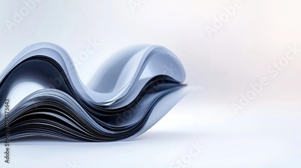 Fototapeta Abstract Black Folded Paper Waves on White Background
