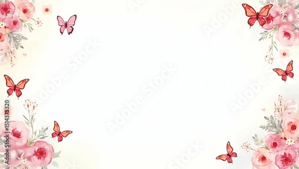 Fototapeta Mothers Day bouquets and butterflies border frame with joyful copy space for Mothers Day concept as Beautiful Mothers Day bouquets and vibrant butterflies framing joyful space for heartfelt messages i