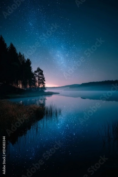 Obraz Starry Night Over a Tranquil Lake