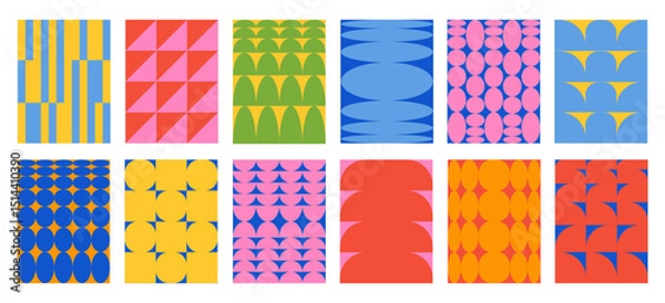 Fototapeta Set of Abstract vertical geometric backgrounds with colorful shapes and forms. Trendy vector illustration in style retro 