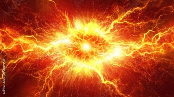Obraz Fiery plasma explosion with bright, branching lightning