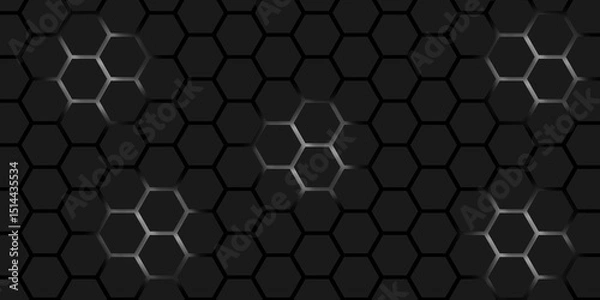 Obraz Dark Hexagon Background Geometric Seamless White Glow Tech Pattern Honeycomb Shapes Matte Surface Background Design.