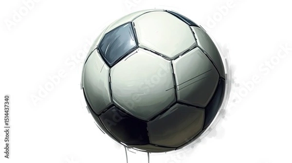 Fototapeta A digitally rendered soccer ball with black and white panels against a white background in a studio