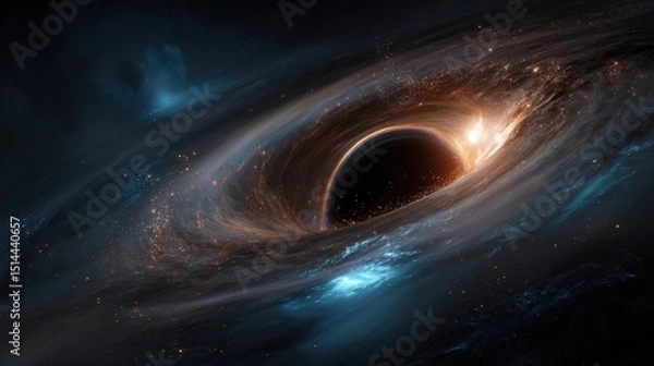 Fototapeta Cosmic Singularity: An artistic depiction of a black hole, with radiant energy warping space-time around it. Stellar dust swirls into the void.