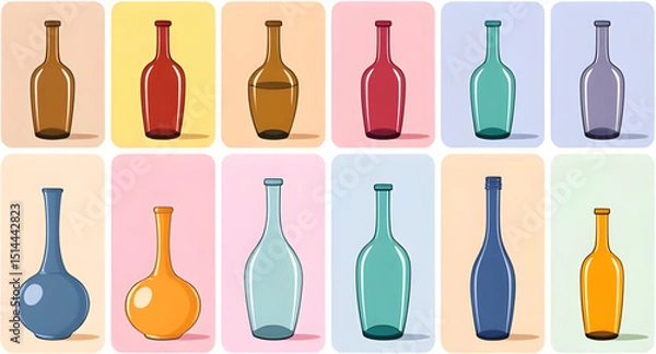 Fototapeta Colored bottles, Set of bottles, Bottle collection, Colorful bottles, Glass bottles, Transparent bottles, Decorative bottles, Rainbow bottles, Assorted bottles, Multicolor bottles, Plastic bottles, Vi