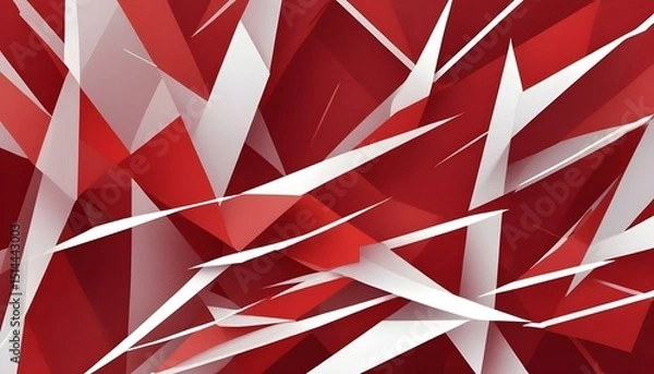 Fototapeta Bold abstract artwork comprised of sharp red and white triangle elements, creating a dynamic scene.