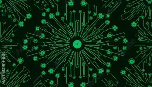 Obraz Intricate circuit pattern in shades of glowing green on dark background, evokes digital technology and sophisticated design.