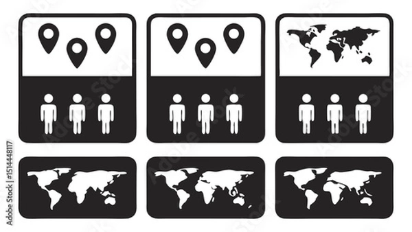 Fototapeta Global location and audience representation featuring world map and people icons