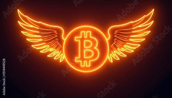 Fototapeta Bitcoin soars to new heights with radiant golden wings and a digital glow, highlighting the evolving landscape of digital currency.