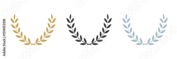 Fototapeta Laurel wreath set. Golden, silver and black frame border with leafes. Prize for win. Vector illustration