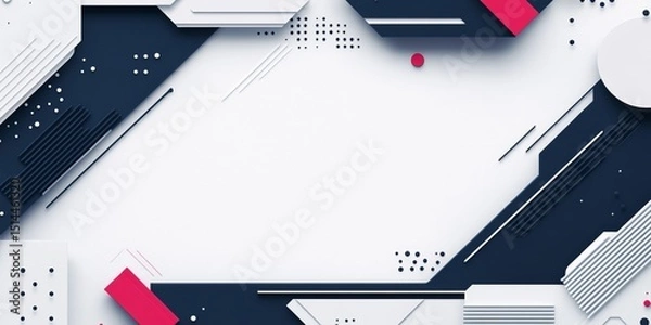 Obraz Abstract sporty masculine background with layered geometric shapes, lines, dots, and textured elements in navy, white, and pink colors