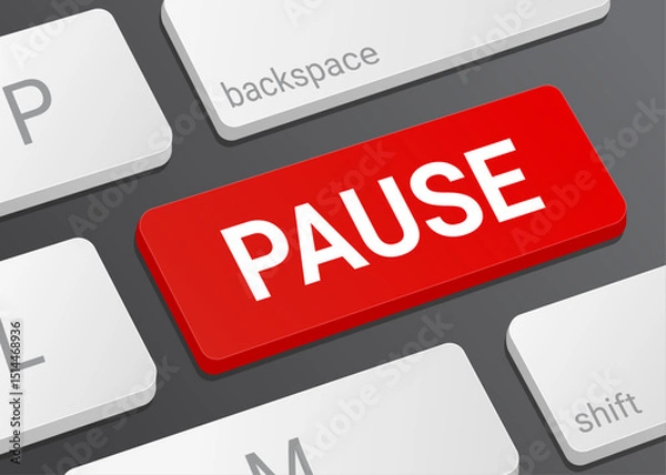 Obraz Close Up Pause Button on Laptop or Computer Keyboard for Media Control, Video Playback, and 3D Technology Illustration
