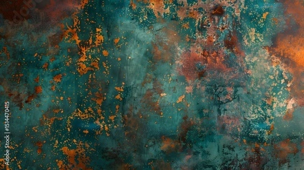 Fototapeta Patina Copper Texture Background with Verdigris and Rust Accents
